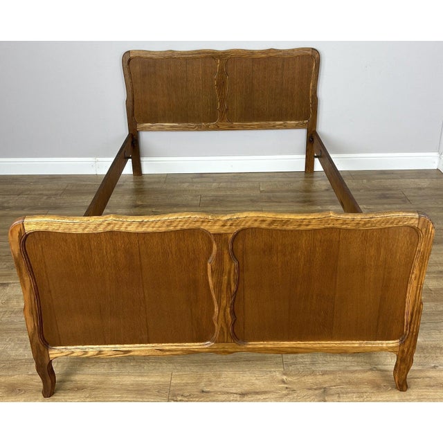 Vintage French Louis XVI Double Bed Frame in Oak with Carved Headboard For Sale - Image 11 of 11