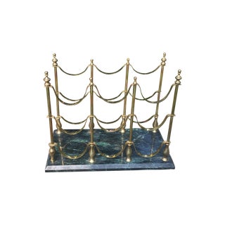 Vintage Brass & Marble Nine Bottle Wine Rack For Sale