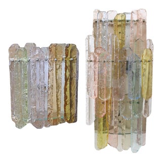 1970s Italian Modern Murano Multicolor Glass and Metal Sconces- 2 Piece Set For Sale