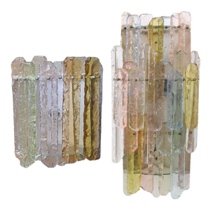 1970s Italian Modern Murano Multicolor Glass and Metal Sconces- 2 Piece Set