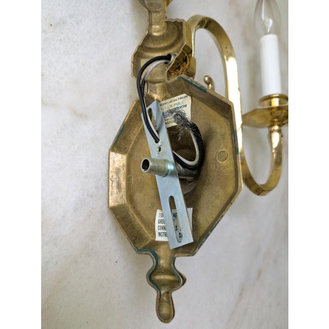 Brass Vintage French Style Brass & Candlestick Electric Wall Sconce , a Pair For Sale - Image 8 of 8