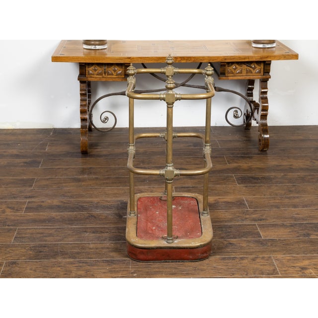 English Victorian Period 19th Century Brass Umbrella Stand with Removable Plaque For Sale - Image 10 of 12