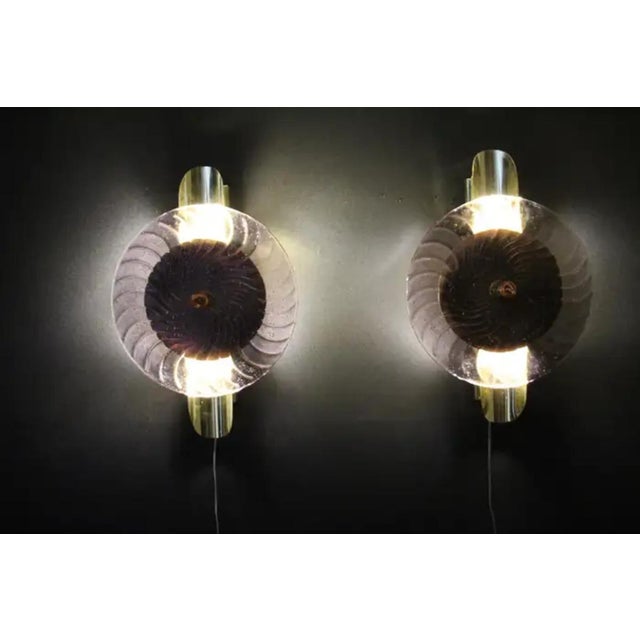 Gold Large Disc-Shaped Wall Lights in Light Purple and Golden Murano Glass, 2000, Set of 2 For Sale - Image 8 of 16