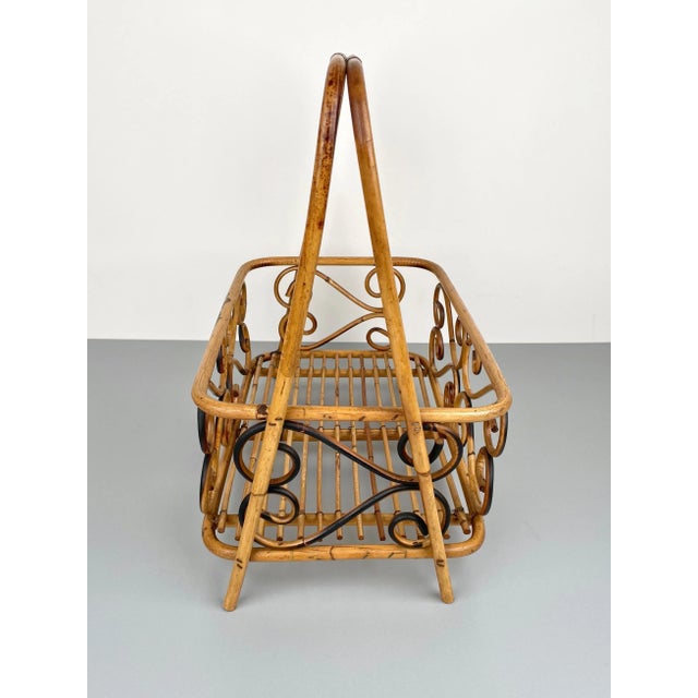 Bamboo & Rattan Magazine Rack Holder, Italy, 1960s For Sale - Image 11 of 16