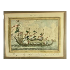 Engraving of Chinese Snake Boat Drakes Voyages Circa 1768