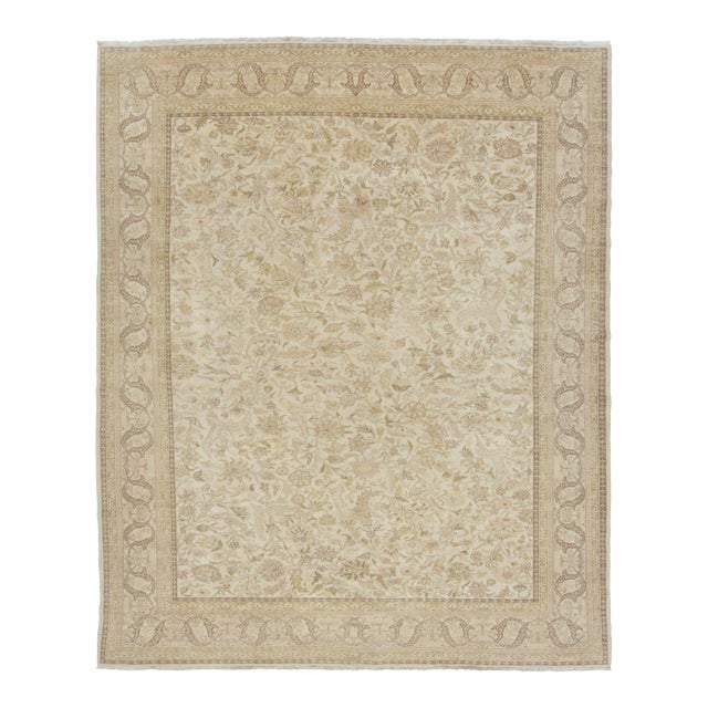 Vintage Turkish Oushak Floral Rug in Soft Ivory, Gold & Beige Hues - Rug & Kilim For Sale