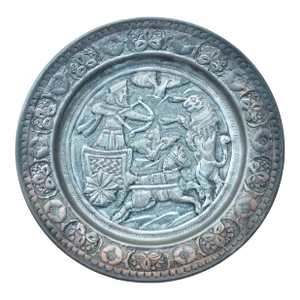 Early 20th Century Handmade Copper Wall Plate With Persian Hunting Scene