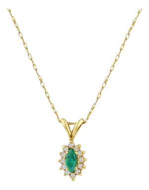 Marquise Emerald & Diamond Halo Necklace 16"