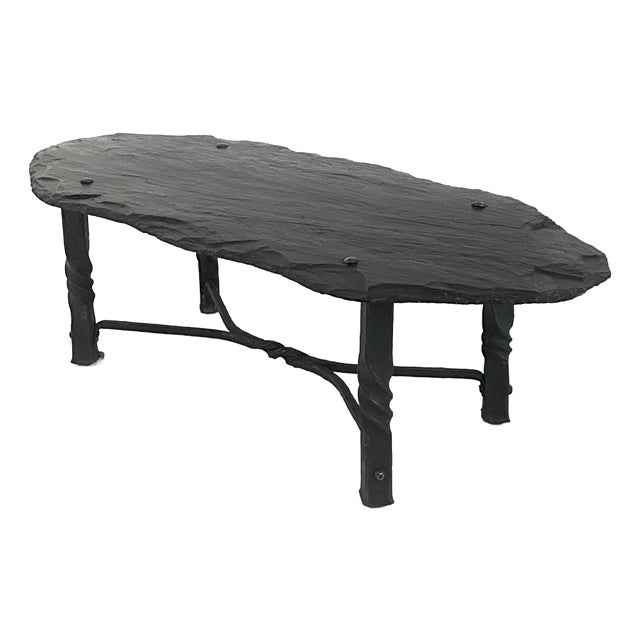 Early-Mid 20th Century French Low Table in Slate and Iron For Sale