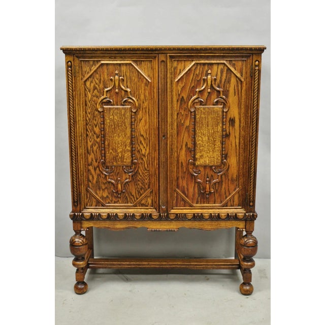 Antique Jacobean Renaissance Tudor Oak Blind China Cabinet Bookcase Cupboard For Sale - Image 15 of 15