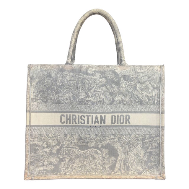 Dior Medium Book Tote in Ecru & Gray For Sale