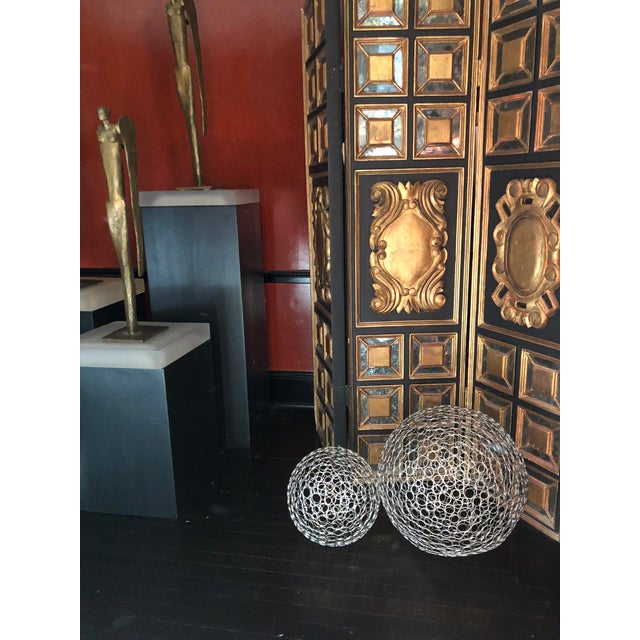 1960’s Vintage Artisan Created Wire Spheres - a Pair For Sale In New York - Image 6 of 7