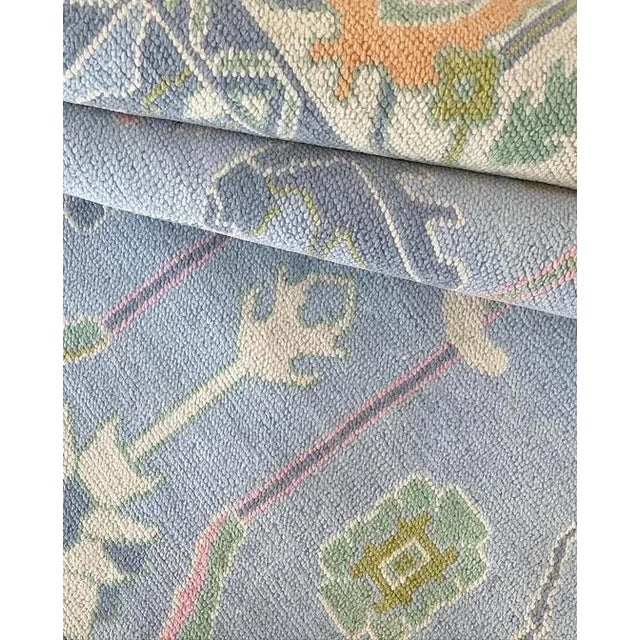 Traditional Modern Handknotted Oushak Rug in Shades of Blue & Green with Pops of Pink, 12' x 15' For Sale - Image 3 of 7