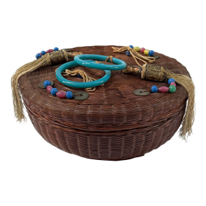 Early 20th Century Chinese Traditional Lidded Sewing Basket - 12” Round