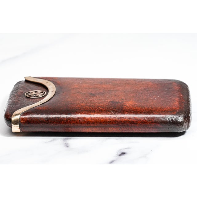 1920s Rare Asprey & Co. 9k Gold Art Deco Antique Leather Cigar Case Tobacciana For Sale - Image 5 of 14