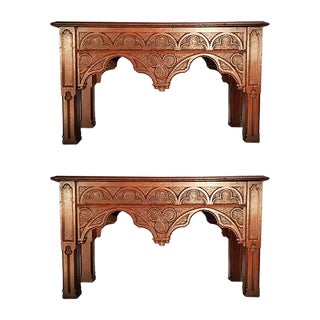 Gothic Revival Oak Side Tables, Set of 2 For Sale