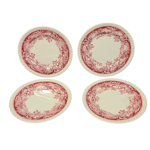 Vintage Johnson Bros Devonshire Red Floral Transferware Dessert Plates- Set of 4 For Sale - Image 6 of 7