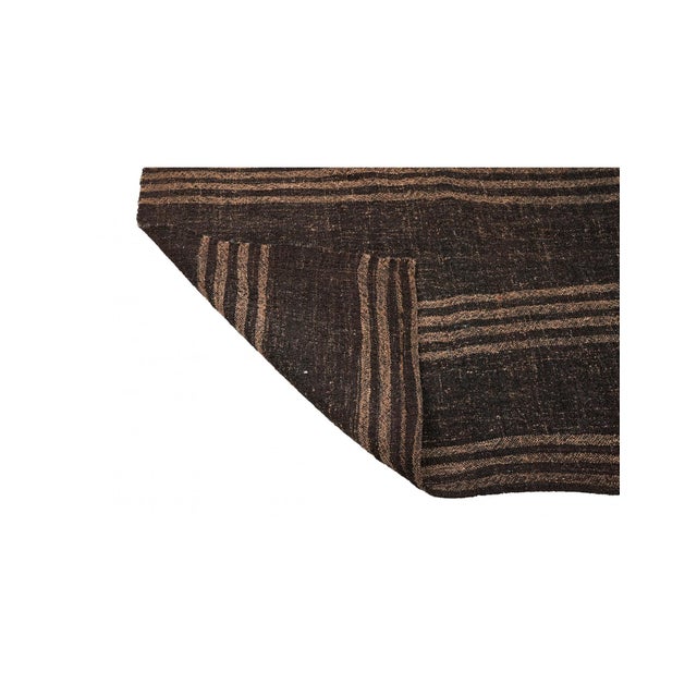 1970s Brown Vintage Striped Kilim Rug - 4`4″ X 9`0″ For Sale - Image 5 of 6