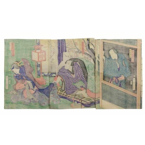 Utagawa Kunisada (Toyokuni III), Interior Scene, Woodcut, Mid-19th Century For Sale - Image 4 of 5