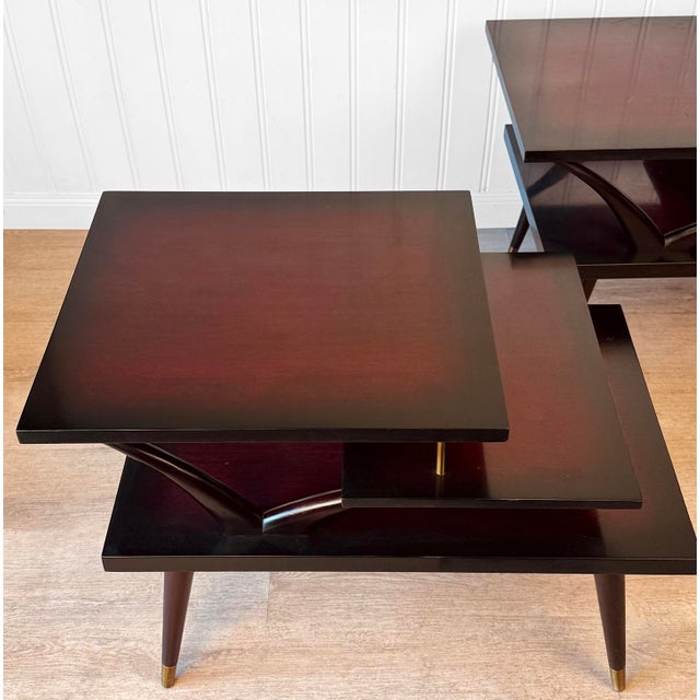 Red Mid-Century Mahogany Sunburst Bentwood 3-Tier End Tables - A Pair For Sale - Image 8 of 13