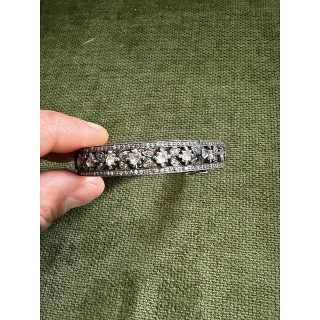 Bochic “Capri” Vintage Multi Rose Cut Diamond Bangle-Set 18K Gold & Silver For Sale - Image 10 of 12
