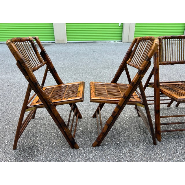 1970s Vintage Tortoiseshell Bamboo Folding Chair 12 Available For Sale - Image 5 of 11
