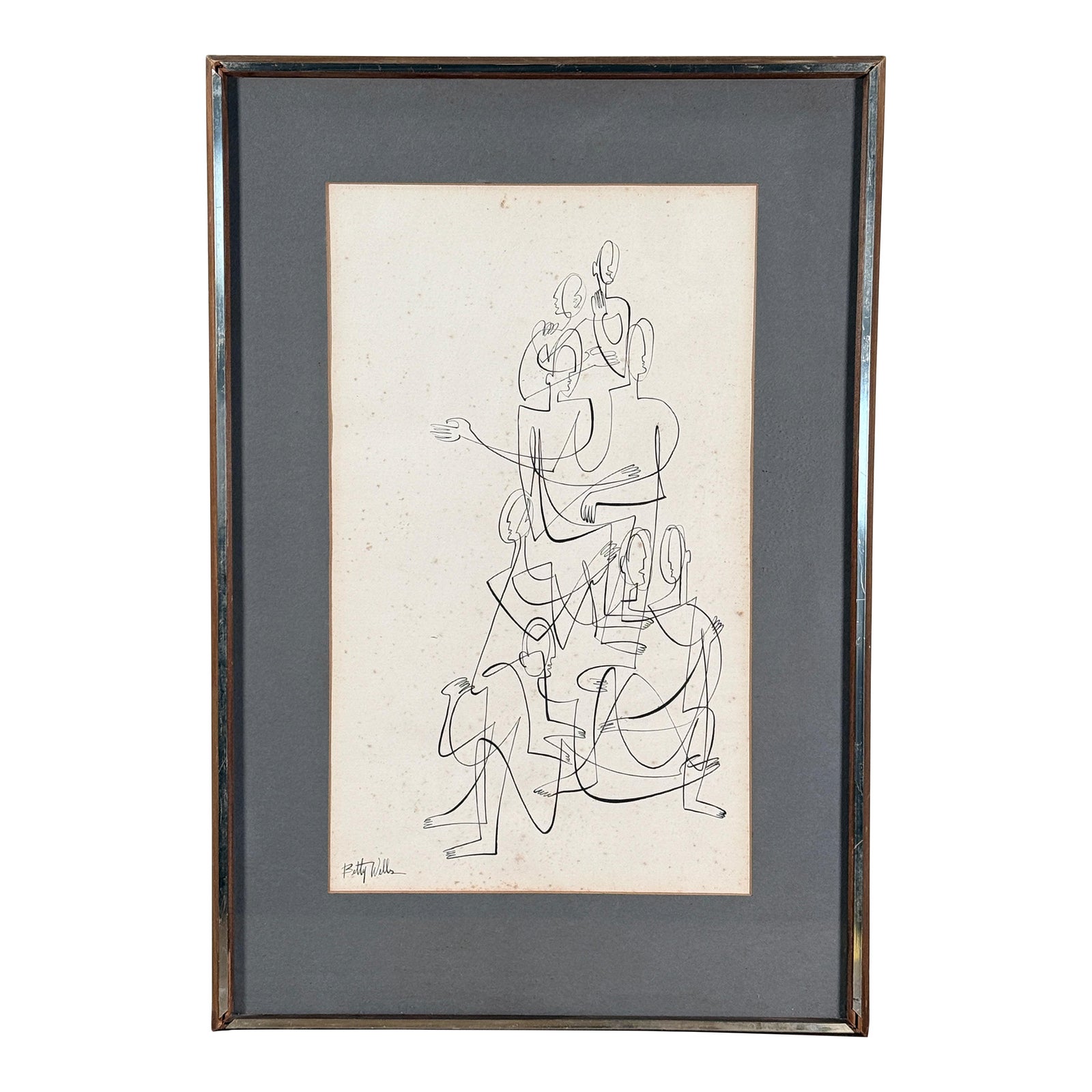 Modernist Figurative Pen and Ink Drawing Corporate Structure by Betty Wells