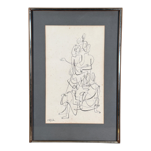 Modernist Figurative Pen and Ink Drawing Corporate Structure by Betty Wells