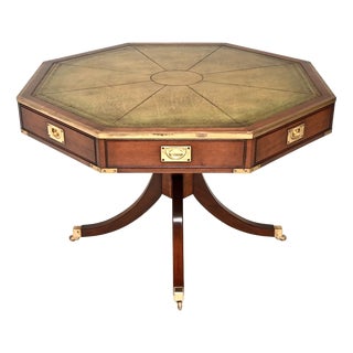 Large Antique Military Campaign Drum Table with Leather Top, 1950 For Sale