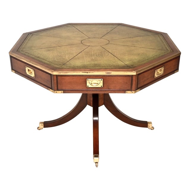 Large Antique Military Campaign Drum Table with Leather Top, 1950 For Sale