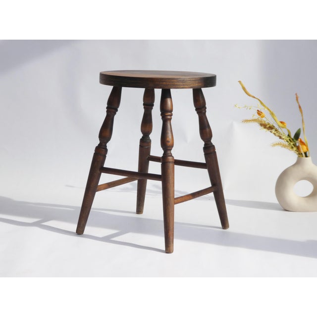 Antique English Round Wooden Stool For Sale - Image 3 of 12