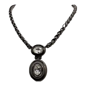 Vintage 1980s Signed Givenchy Hematite Finish Clear Rhinestone Pendant Necklace