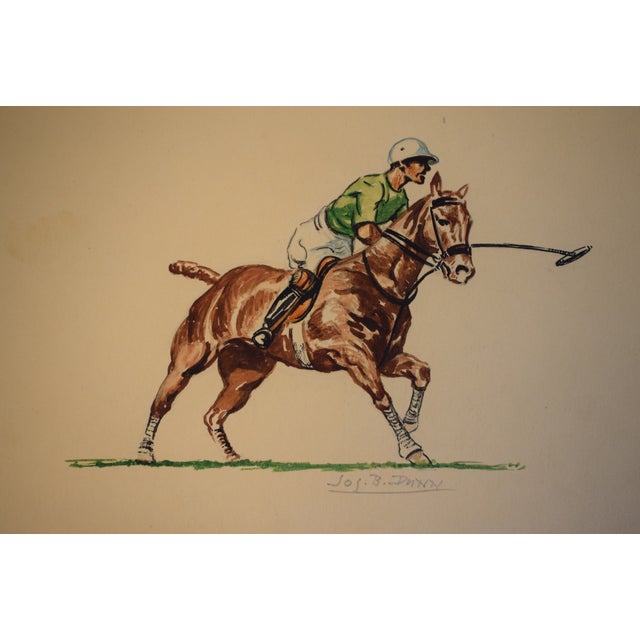 Traditional A Polo Player W/ Green Jersey C1930s Watercolor by Jos. B Dunn For Sale - Image 3 of 3
