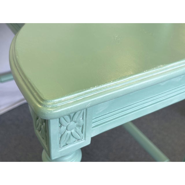 Vintage Vanity With Coordinating Stool Painted in an Ethereal Blue With New Upholstery For Sale - Image 17 of 18