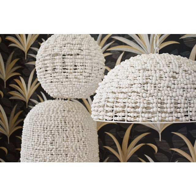 Contemporary Matthew Izzo Remy Wood Bead Dome Shaped Pendant Light For Sale - Image 3 of 4