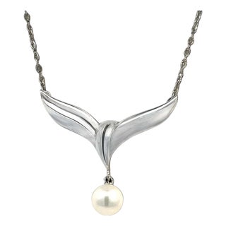 1990s Mikimoto Estate Akoya Pearl Necklace 17" Sterling Silver 6.50 mm For Sale