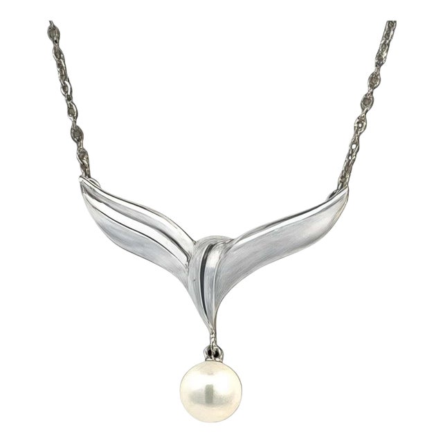 1990s Mikimoto Estate Akoya Pearl Necklace 17" Sterling Silver 6.50 mm For Sale