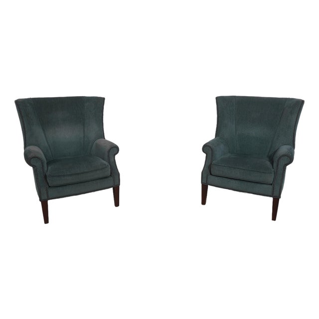 Pair of Lexington Upholstered Marissa Wing Chairs For Sale