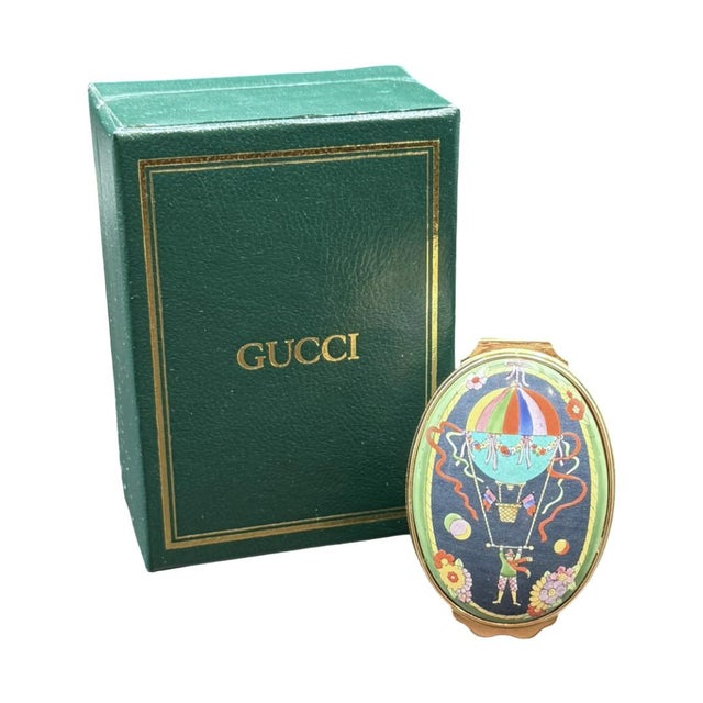 English 1980s Gucci Halcyon Days Hot Air Balloon Enamel Trinket Box For Sale - Image 3 of 11