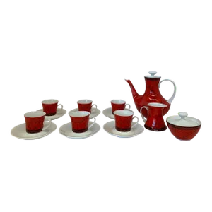 1960s Porcelanas Bidasoa for Block Collection: Demitasse Coffee/Espresso Set With España Flamenco Pattern - 17 Pieces