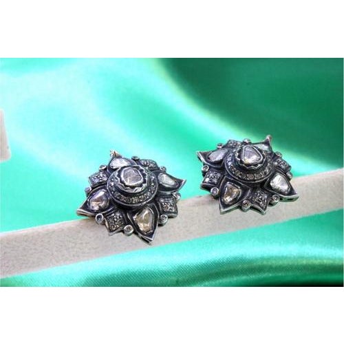 Gold and Silver Earrings with Zirconias and Chips, Set of 2, in Very Good conditions. Designed 1980 to 1989 This piece has...