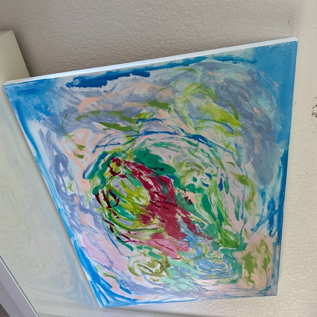 Sky Blue Original Acrylic Abstract Painting With Vibrant Colors on Thick Gallery Wrapped Canvas For Sale - Image 8 of 8