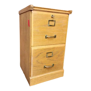 1980s Vintage Two Drawer Oak Locking Filing Cabinet with Key