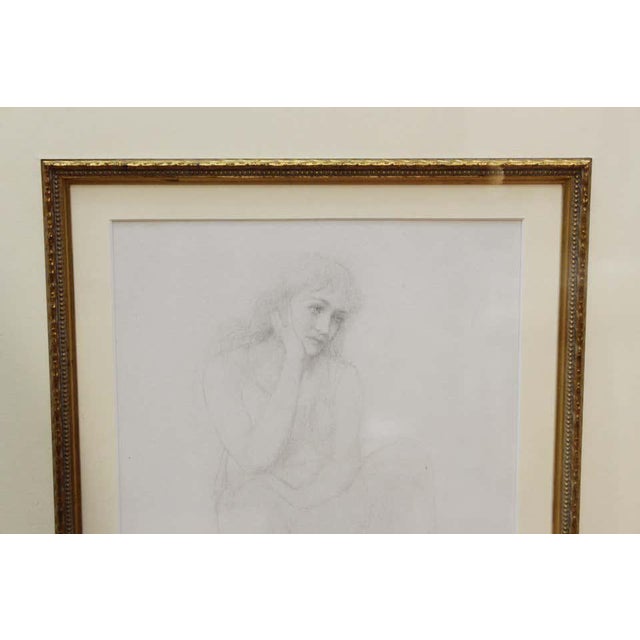 Mid 20th Century Academic Pencil Drawing of Pensive Woman, Framed For Sale - Image 5 of 9