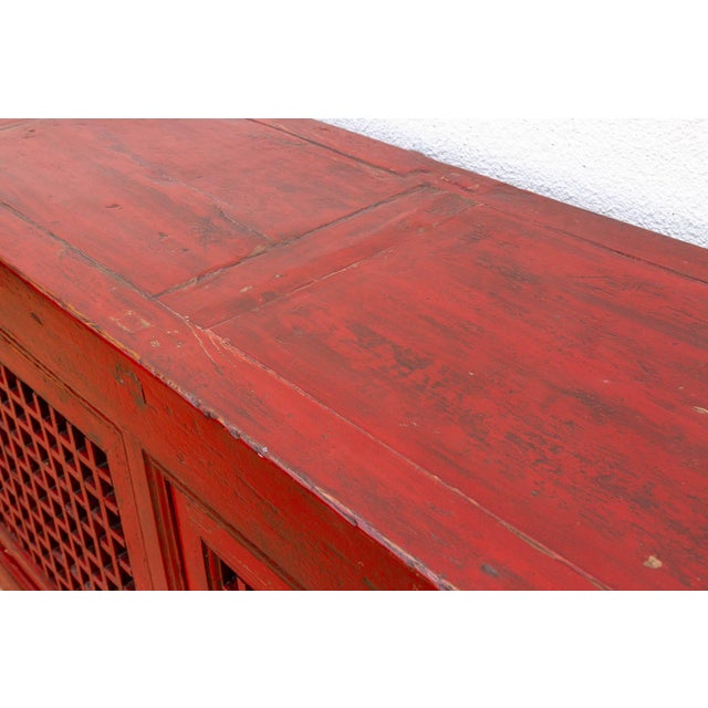Mid 20th Century Crimson Lattice Asian Sideboard For Sale In Los Angeles - Image 6 of 12