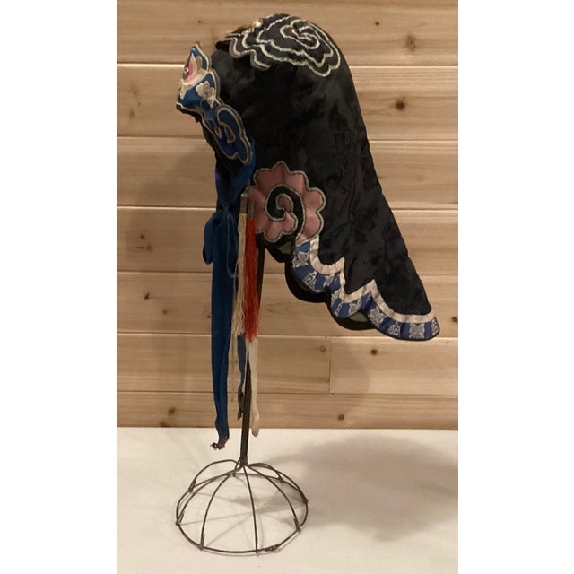Chinese Late 19th Century Chinese Scholar's Silk Hat. Black Silk With Long Tail. For Sale - Image 3 of 6
