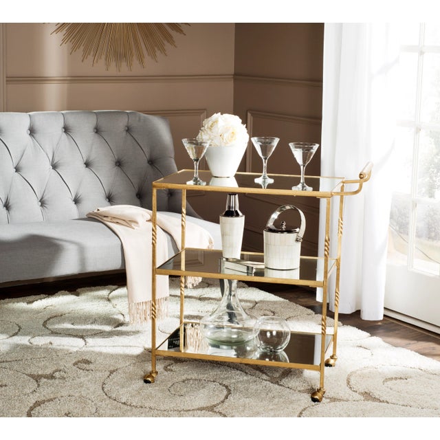 Contemporary Glass Bar Cart in Gold For Sale - Image 4 of 5