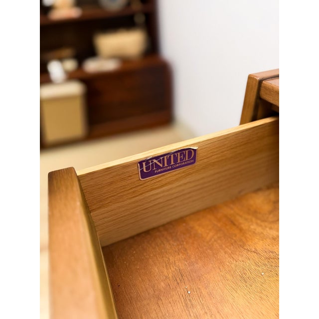 Vintage United MCM Nine Drawer Lowboy Dresser Collectible Mid Century Walnut For Sale - Image 14 of 14