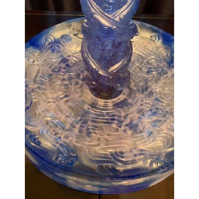 Liuli Fine Art Chinese Glass Sculpture “Holding Up Heaven” Blue and Purple For Sale - Image 12 of 13