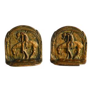 Vintage End of the Trail Cast Iron Bronze Finish Native American Metal Bookend